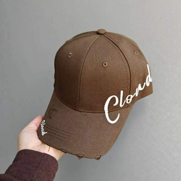 Women's Distressed Cotton Baseball Cap with Scripted Design Kalsten