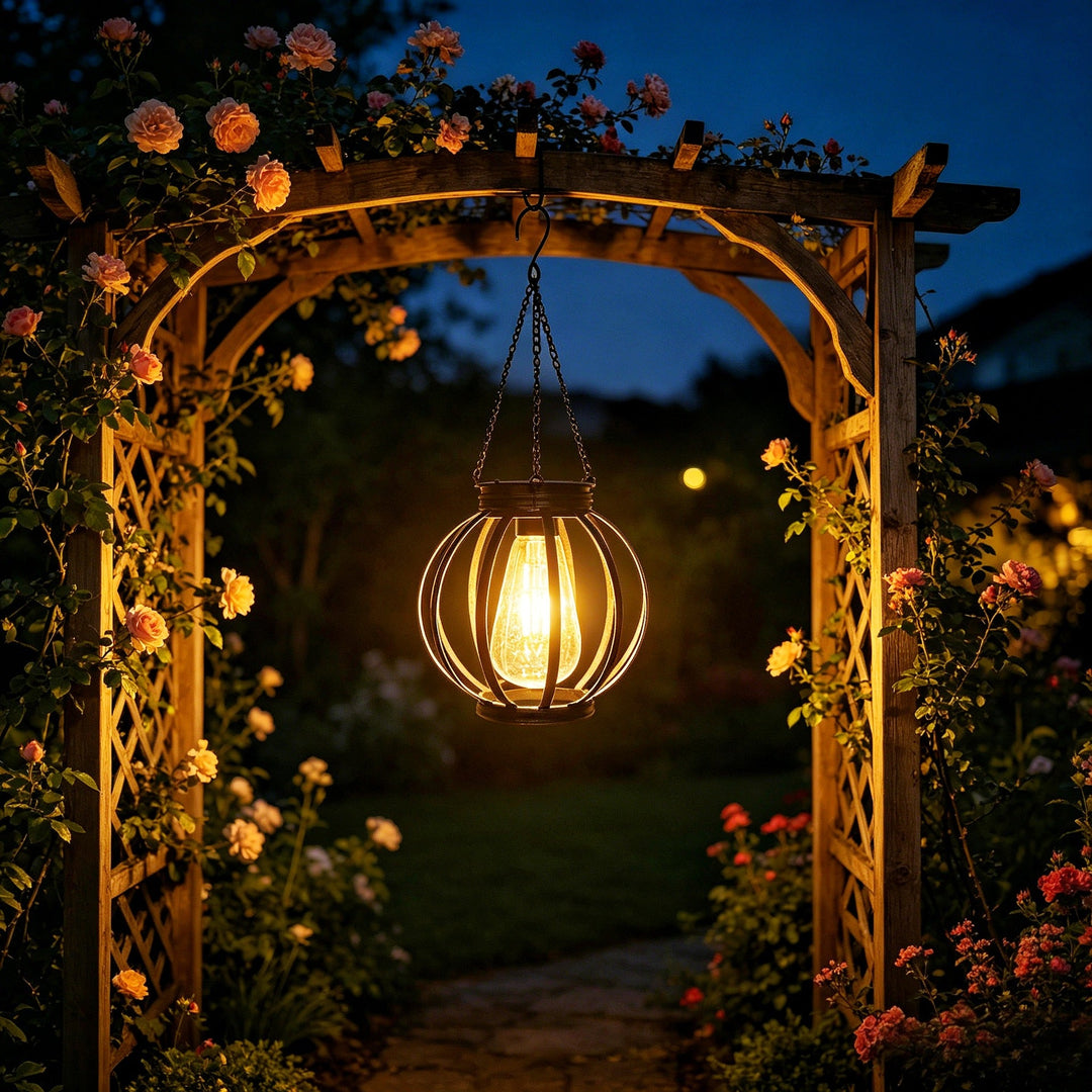 Outdoor Hanging Metal Cage Pendant Lantern With Adjustable Chain And Vintage Filament LED Kalsten