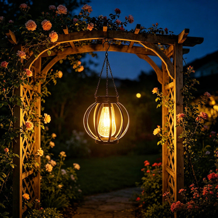 Outdoor Hanging Metal Cage Pendant Lantern With Adjustable Chain And Vintage Filament LED Kalsten