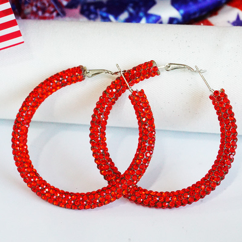 Women's large hoop earrings with rhinestone embellishment and rhodium-plated setting Kalsten