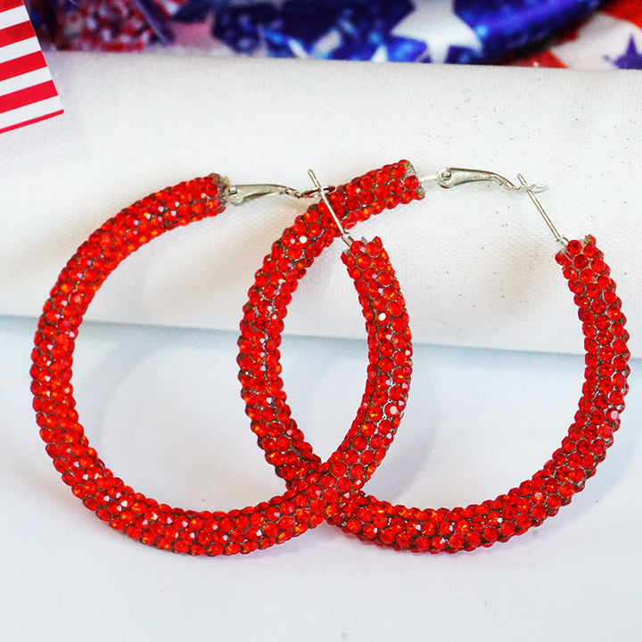 Women's large hoop earrings with rhinestone embellishment and rhodium-plated setting Kalsten
