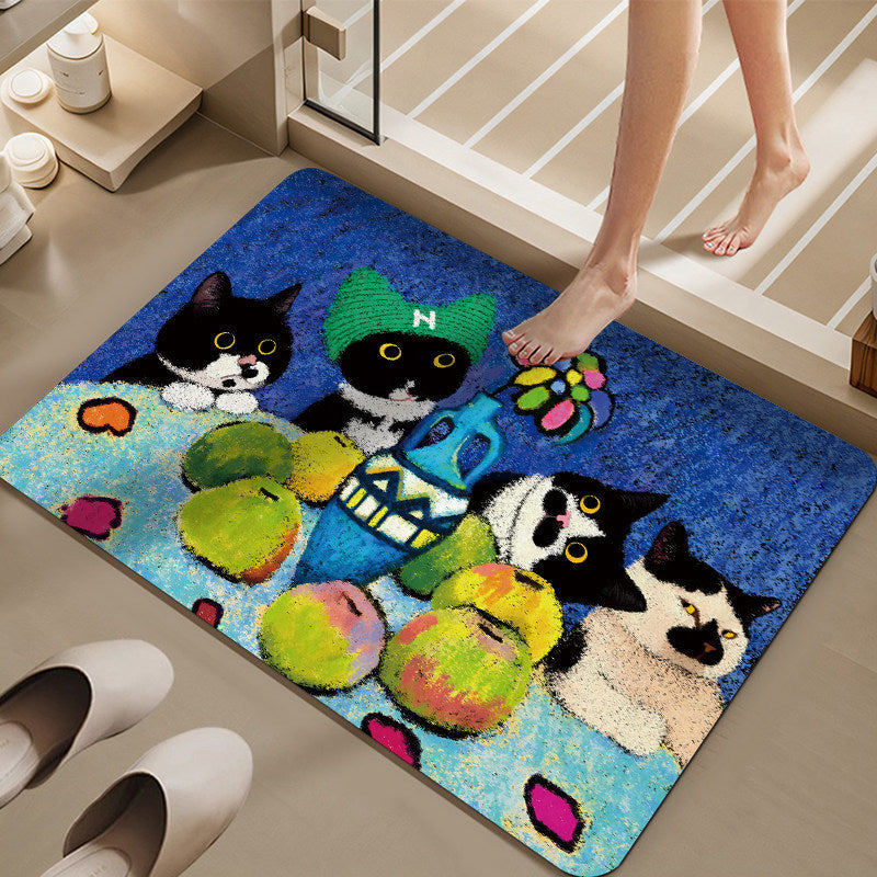 Cartoon Cat-Themed Bath Mat Kalsten
