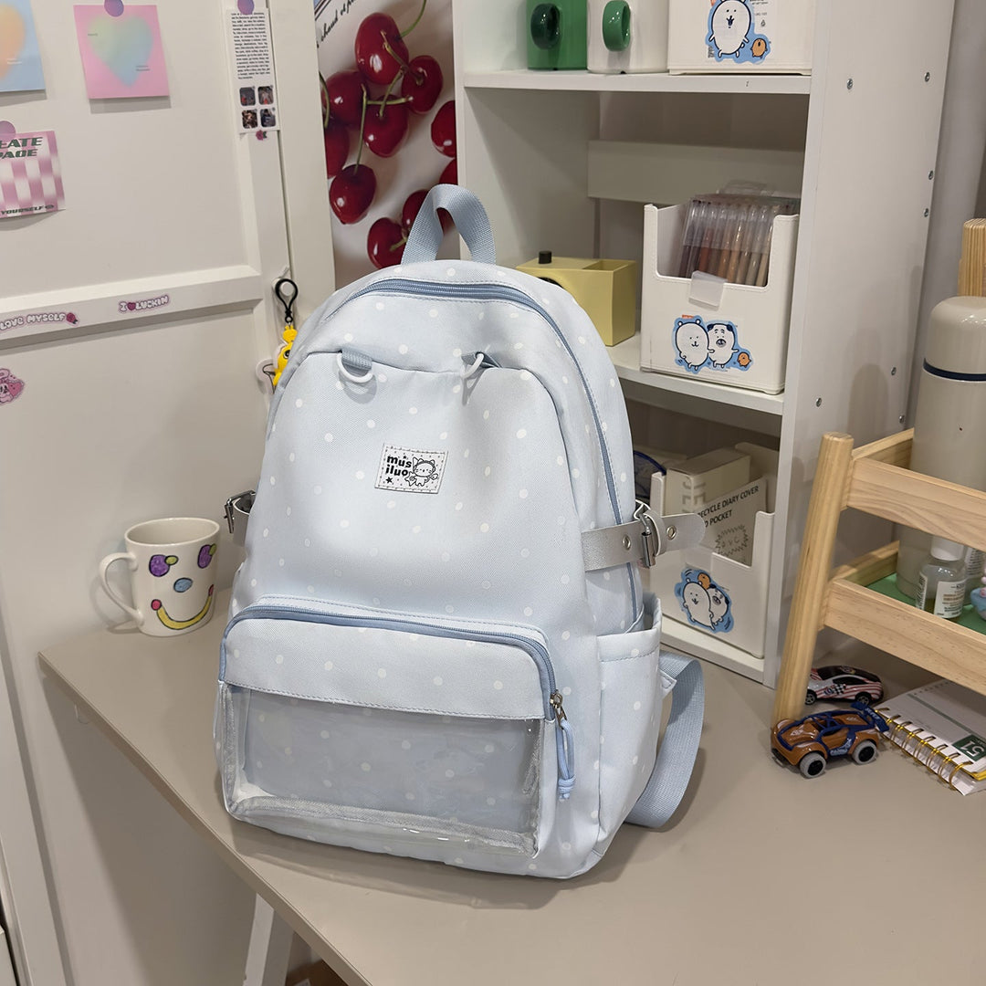 Multi-Pocket Polka Dot School Backpack