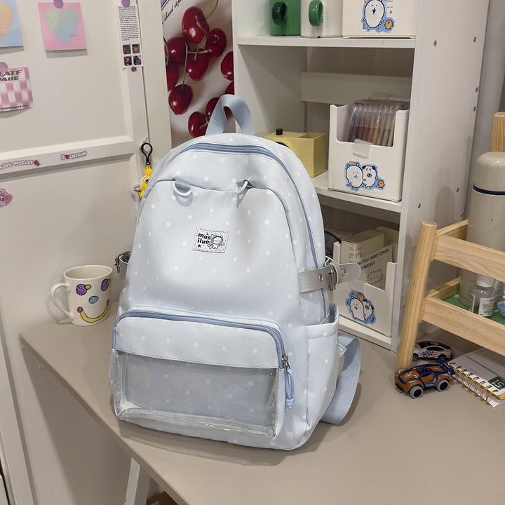 Multi-Pocket Polka Dot School Backpack