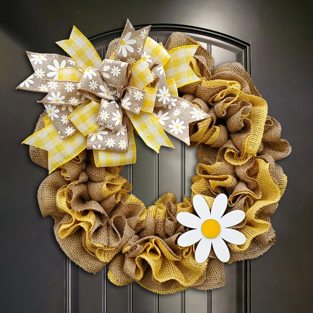 Unisex nan rustic burlap spring wreath with daisy ornament and gingham bow Kalsten