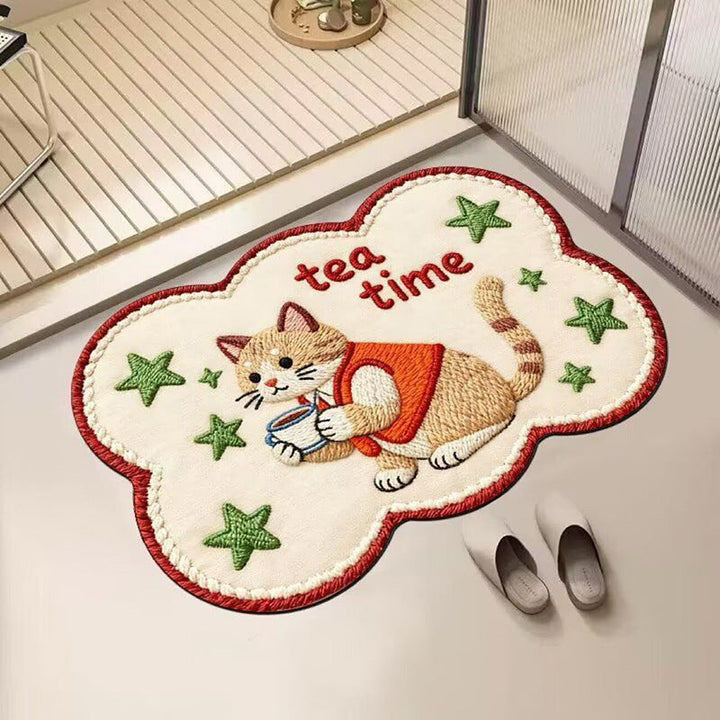 Embroidered Cat-Themed Bath Rug Kalsten