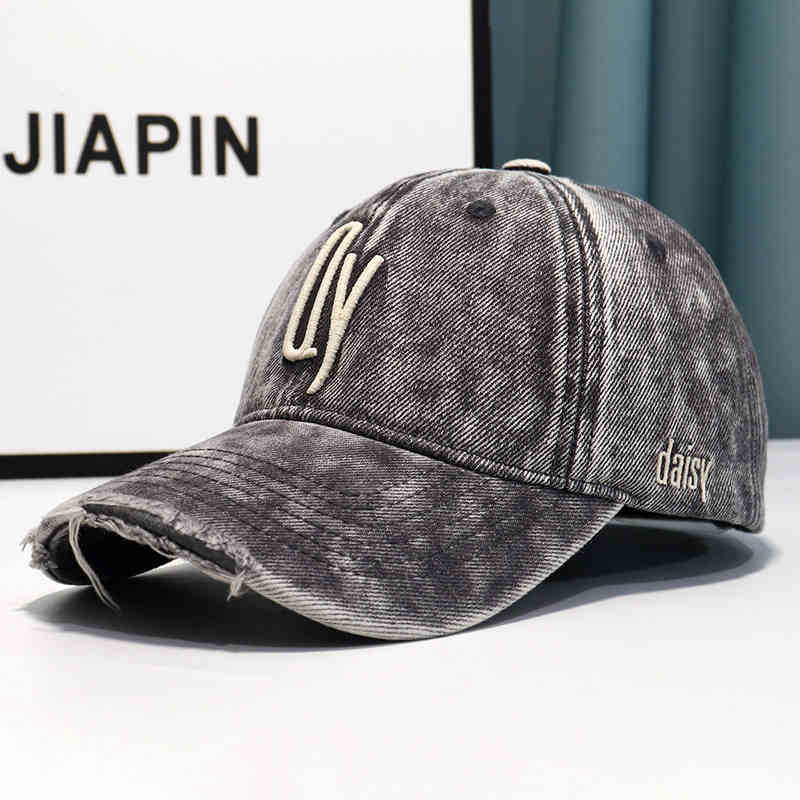 Women's Distressed Denim Embroidered Baseball Cap Kalsten