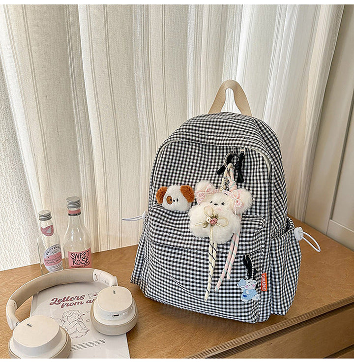 Cute Gingham Print Plush School Backpack
