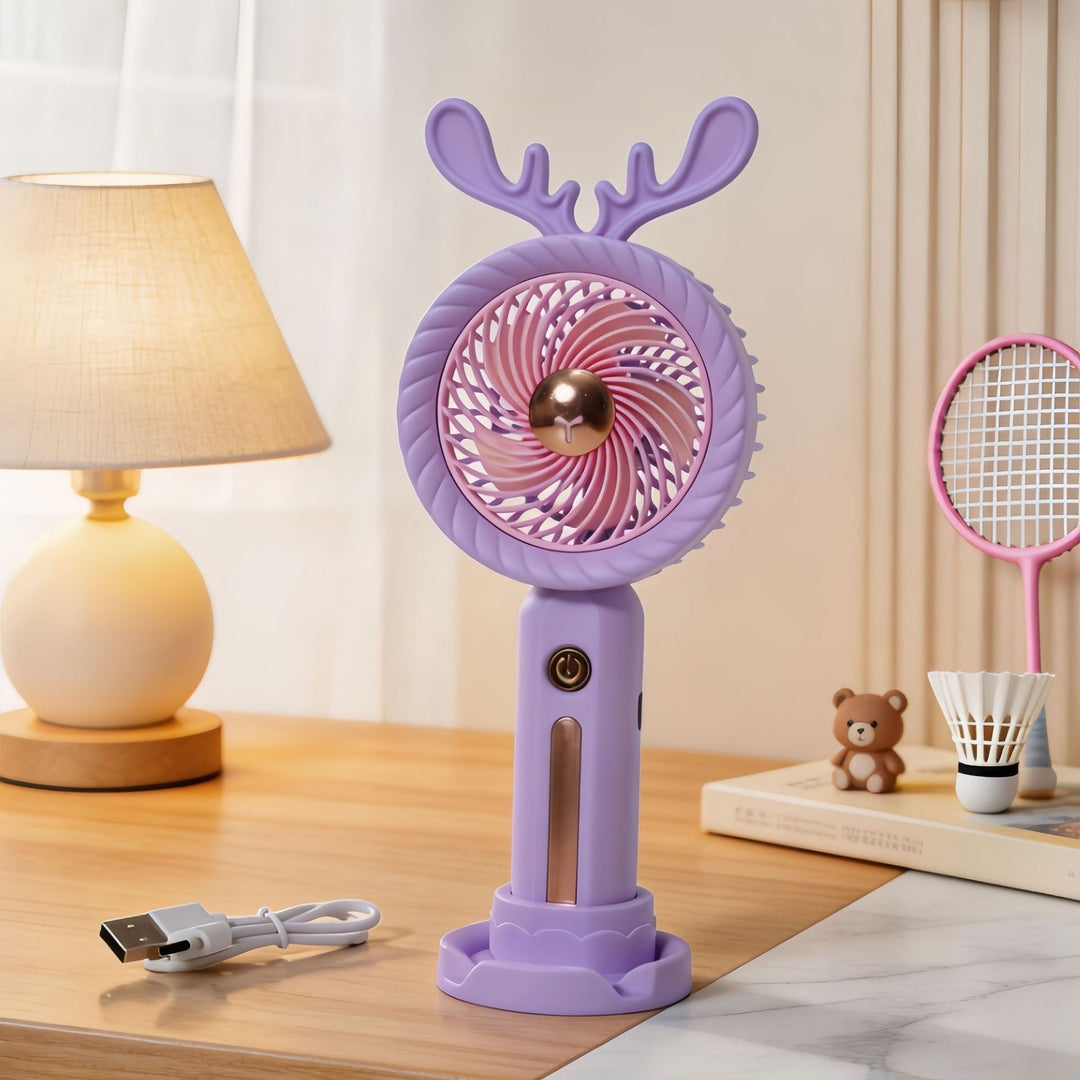 Women's Portable Hand Fan with Creative Antler Design Kalsten