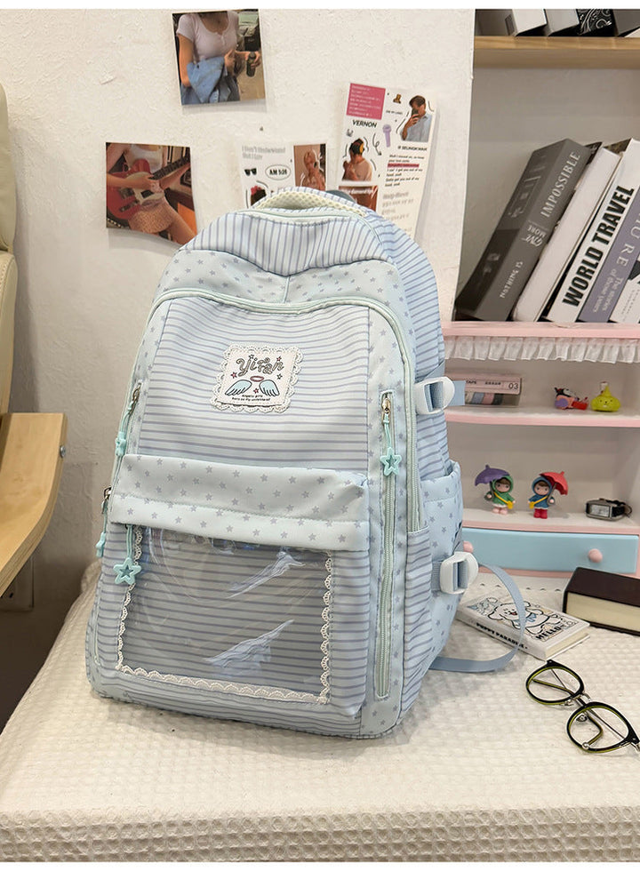 Multi-Pocket Star-Patterned School Backpack