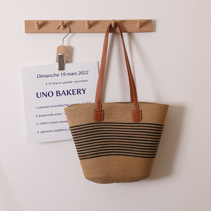 Elegant Bast Shoulder Bag with Striped Design Kalsten