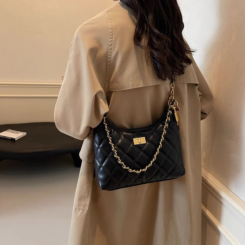 Elegant Chain-Embellished Hobo Bag Kalsten