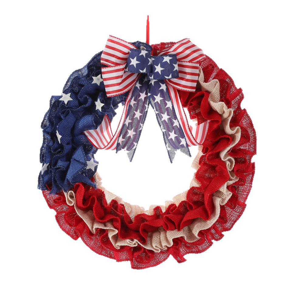 Unisex nan more patriotic Jute door wreath with star and stripe design and decorative bow Kalsten