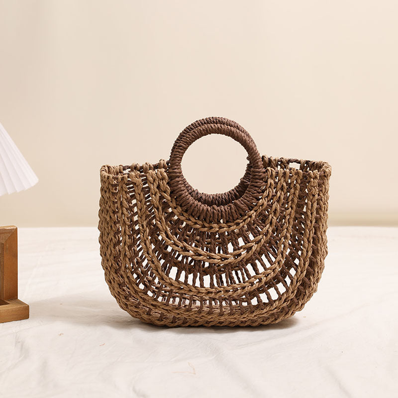 Handcrafted basket bag with stylish ring handle Kalsten
