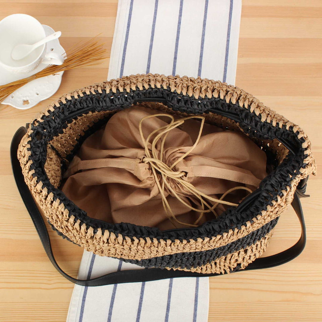 Handbag Made of Handcrafted Natural Fiber Mix with Modern Drawstring Closure Kalsten