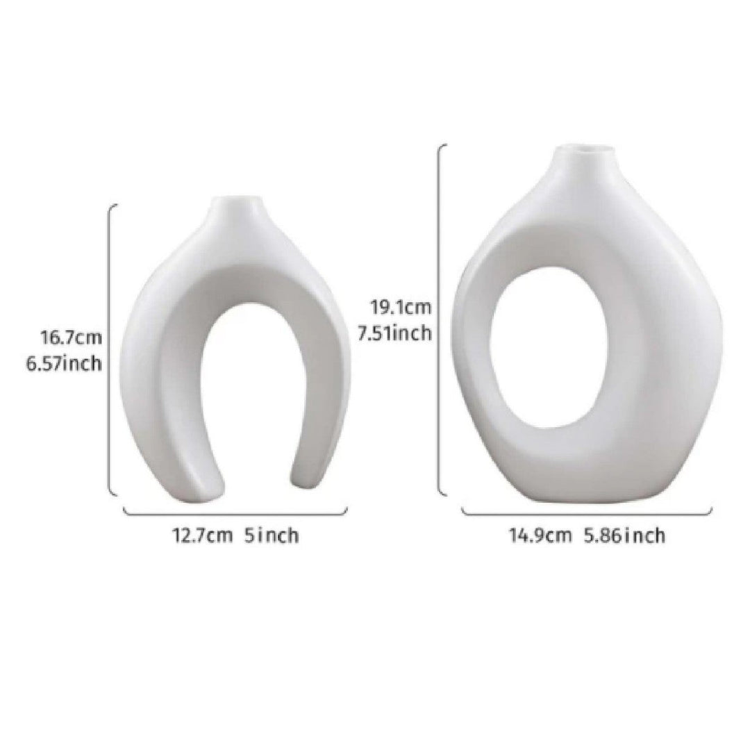 Modern Sculptural Hollow-Ring Ceramic Tabletop Vase Set With Minimalist Asymmetrical Silhouette