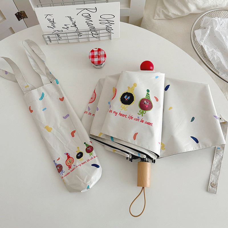 Women Folding Umbrella with Playful Cartoon Designs Kalsten