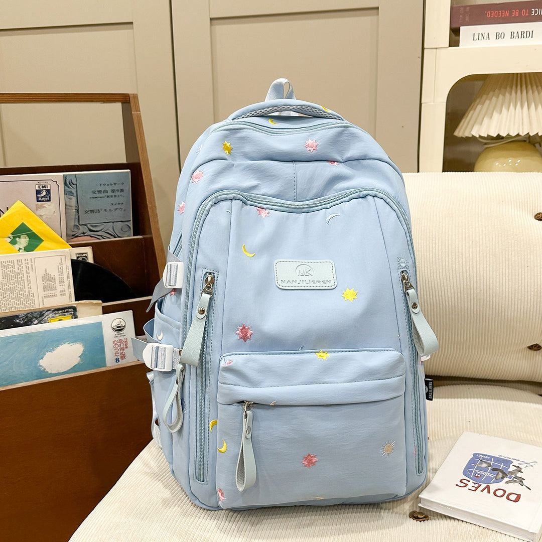 Multi-Pocket Graphic Embellished School Backpack