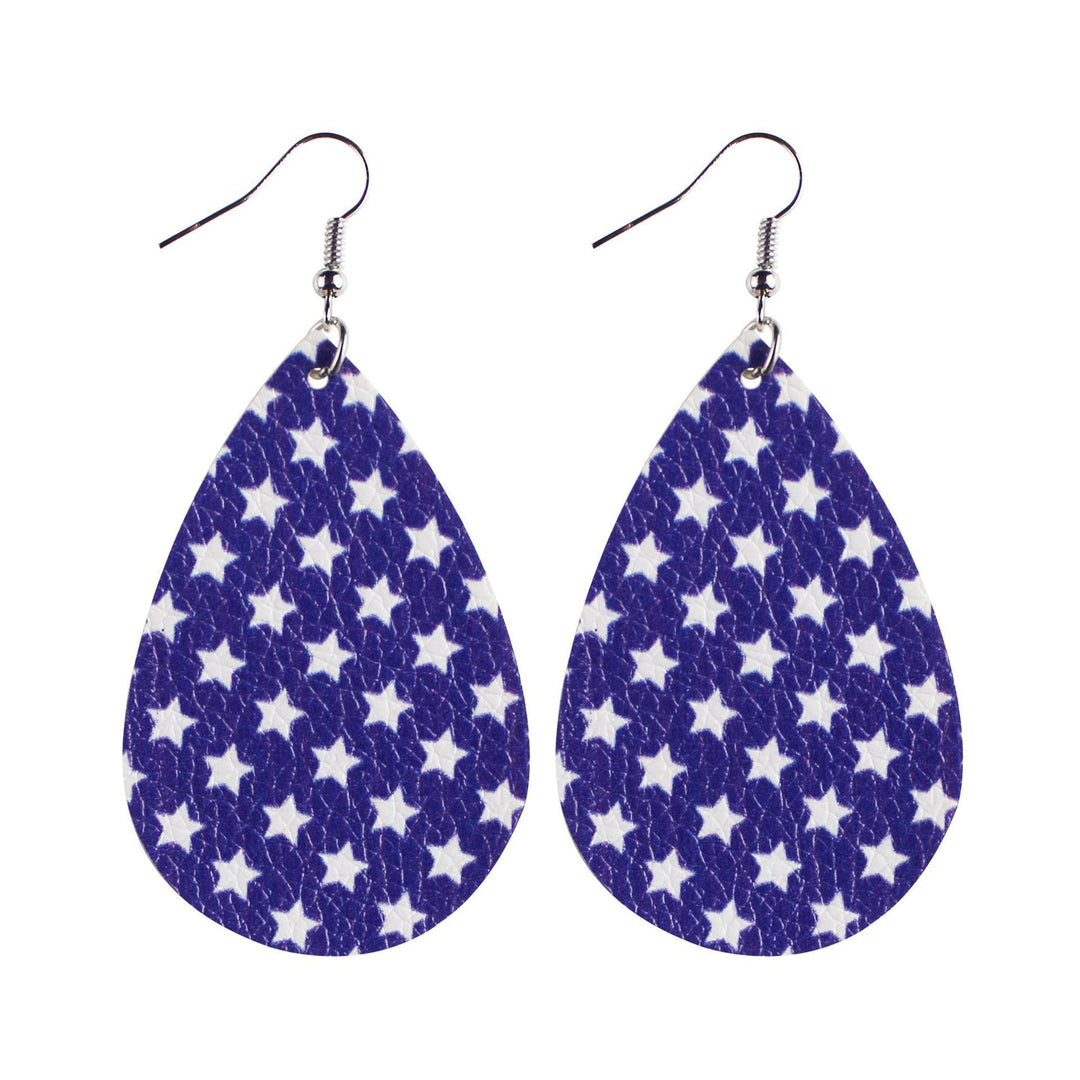 Women's star stripe print faux leather drop earrings with fishhook Kalsten