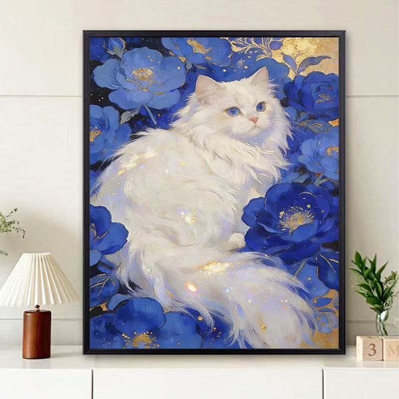 Floral Cat-Themed Wall Art Print Kalsten