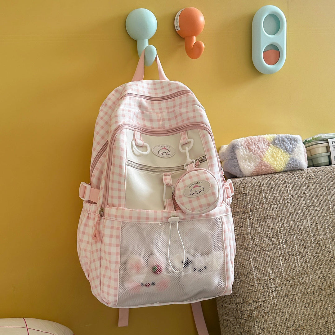 Children's Playful Checked Pattern School Backpack