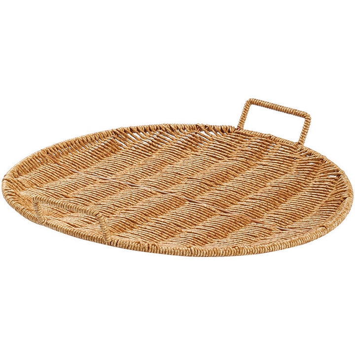 Handwoven Round Serving Tray with Ergonomic Handles Kalsten