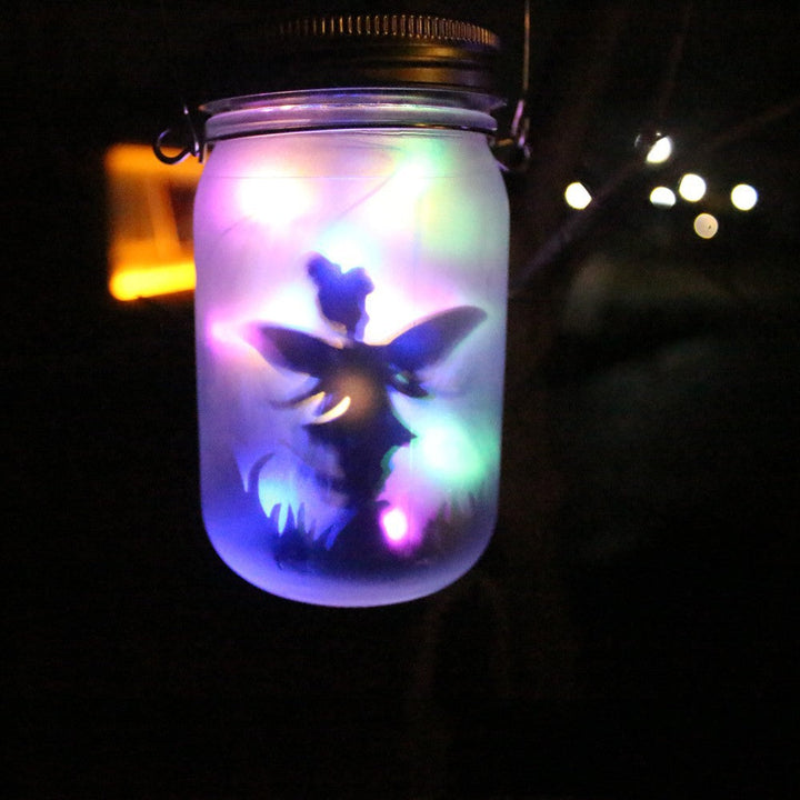 Hanging Frosted Mason Jar Solar LED Fairy Silhouette Lantern With Rope Handle And Dynamic LED String Kalsten