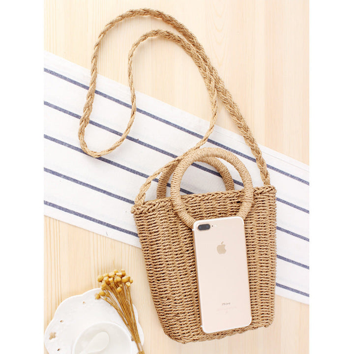 Braided Bast Shoulder Bag with Round Handle Kalsten