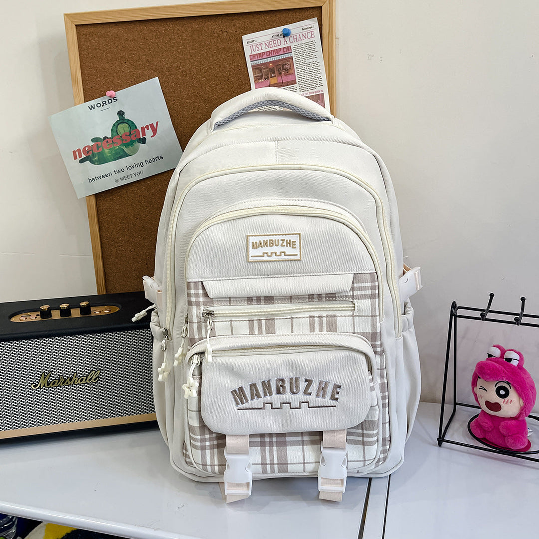 Casual Checkered Pattern School Backpack