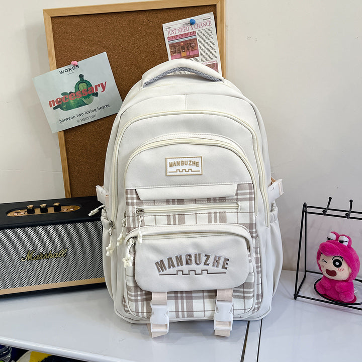 Casual Checkered Pattern School Backpack