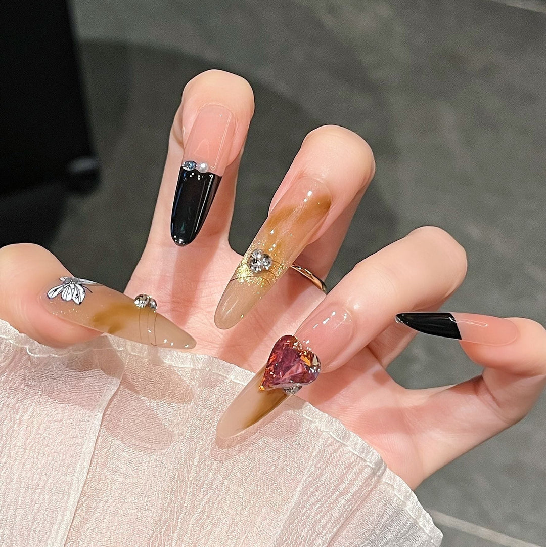 Artistic 3D Butterfly and Gem Nail Extensions Kalsten