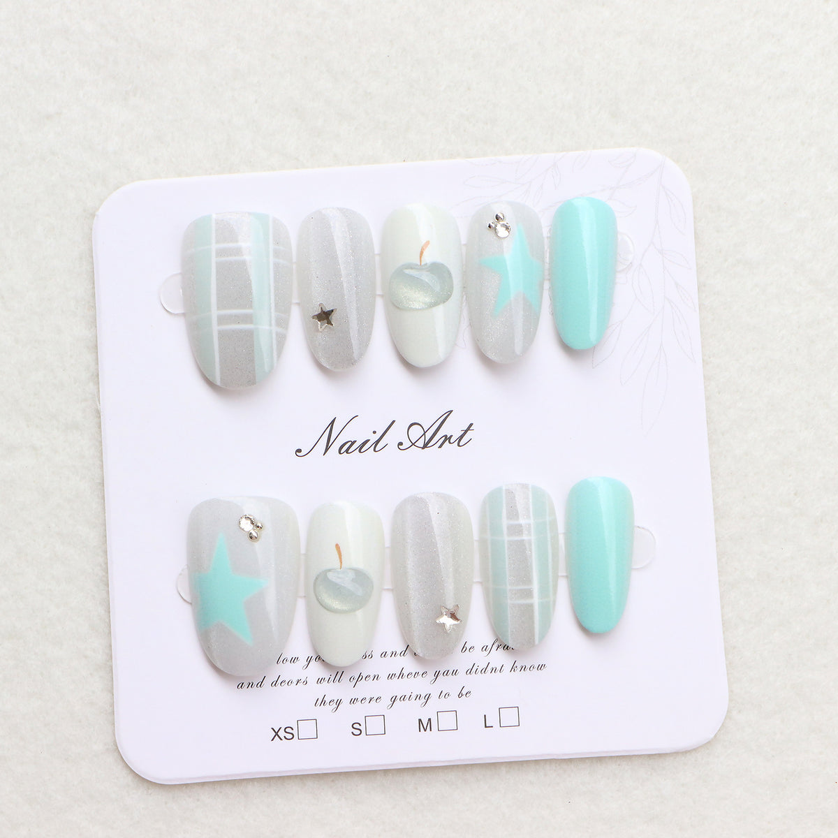 Artistic Press-On Nail Set with Star and Apple Designs Acalora