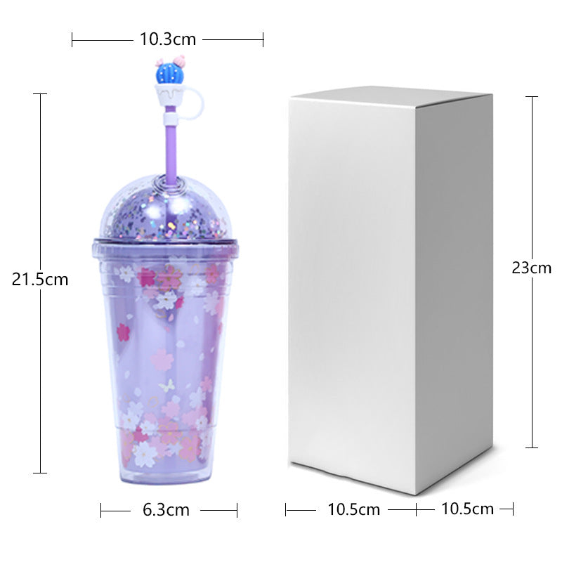 Women's creative drinking cup with decorative lid and integrated straw Kalsten
