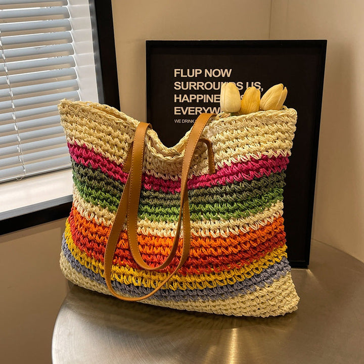 Handmade beach bag with colorful striped pattern Kalsten