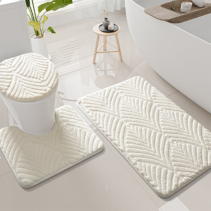 Plush Leaf-Pattern Toilet Mat Set