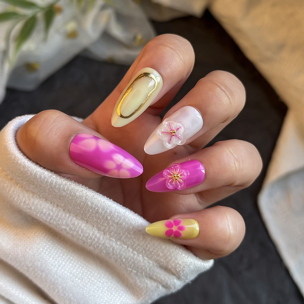 Artistic Press-On Nail Set with Floral Design Kalsten