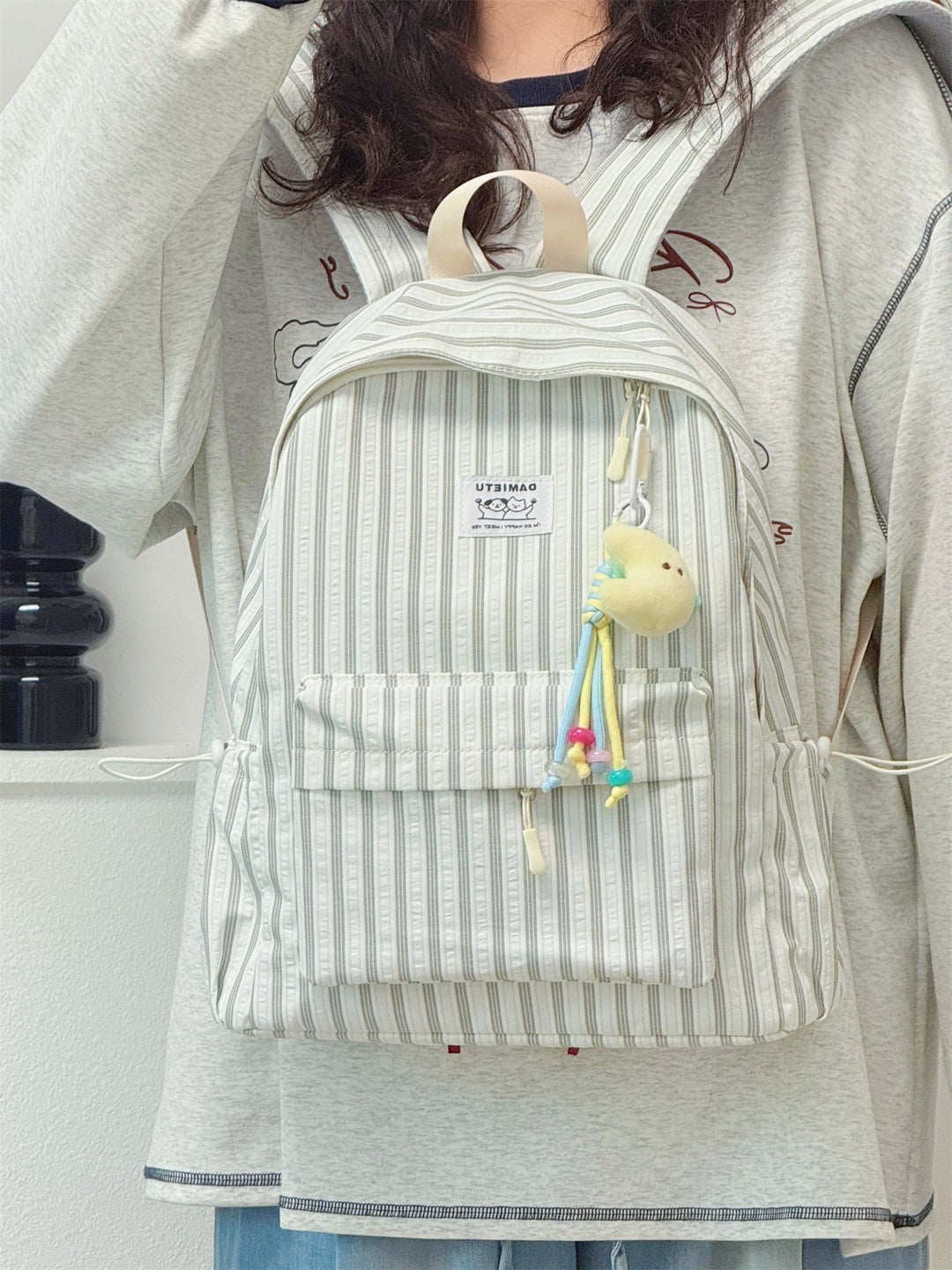 Cute Striped Casual School Backpack