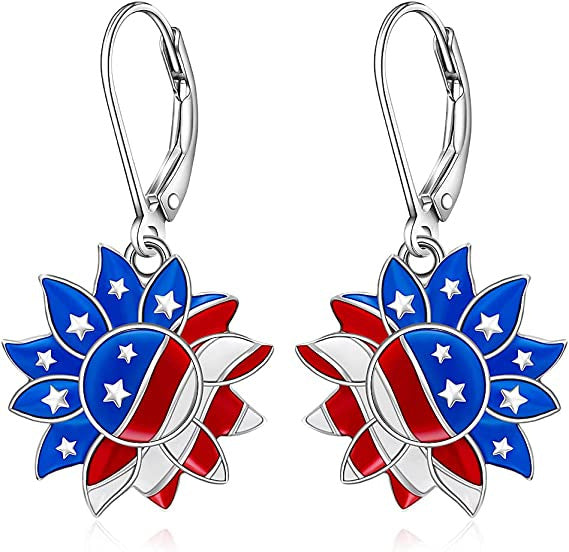 Women's nan patriotic peace sign enamel dangle earrings with leverback clasp and hypoallergenic plating Kalsten
