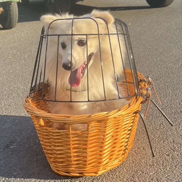 wicker bicycle pet carrier with removable washable liner and reinforced lockable metal dome Kalsten
