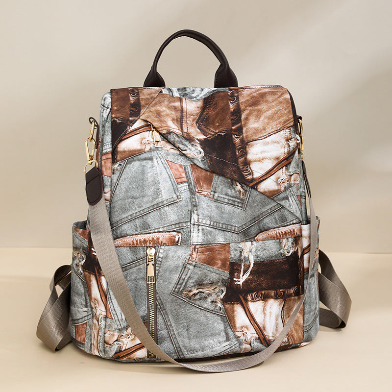 Stylish Denim Pattern Backpack Acalora