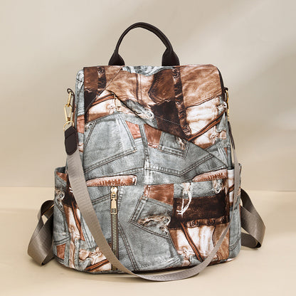 Stylish Denim Pattern Backpack Acalora