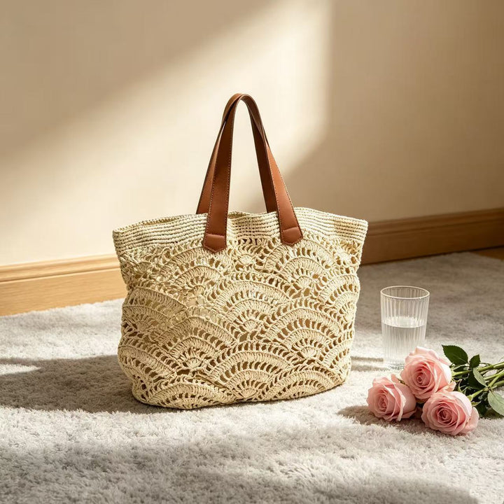 Braided beach bag with leather handles Kalsten