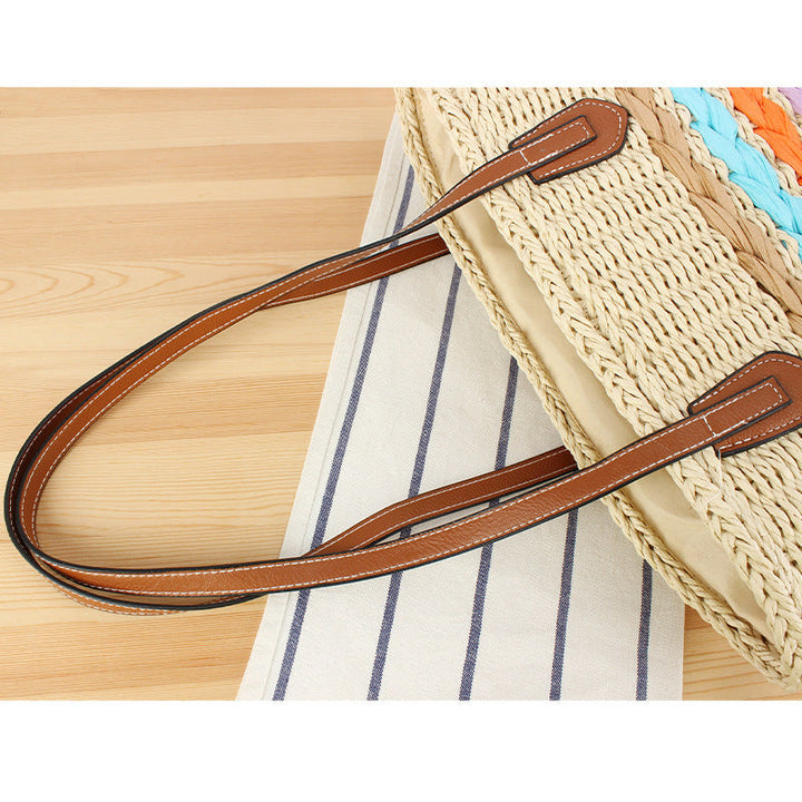 Beautiful braided straw bag with leather handles Kalsten