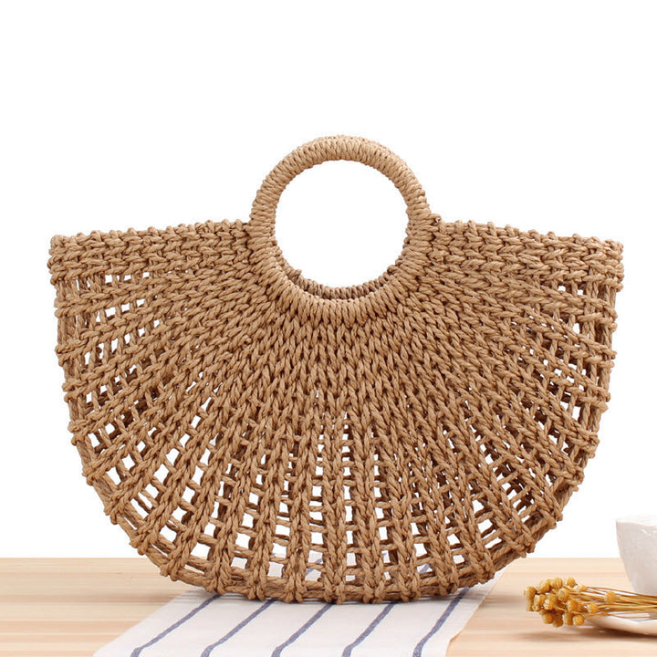 Filigree Bast shoulder bag with round wooden handles Kalsten