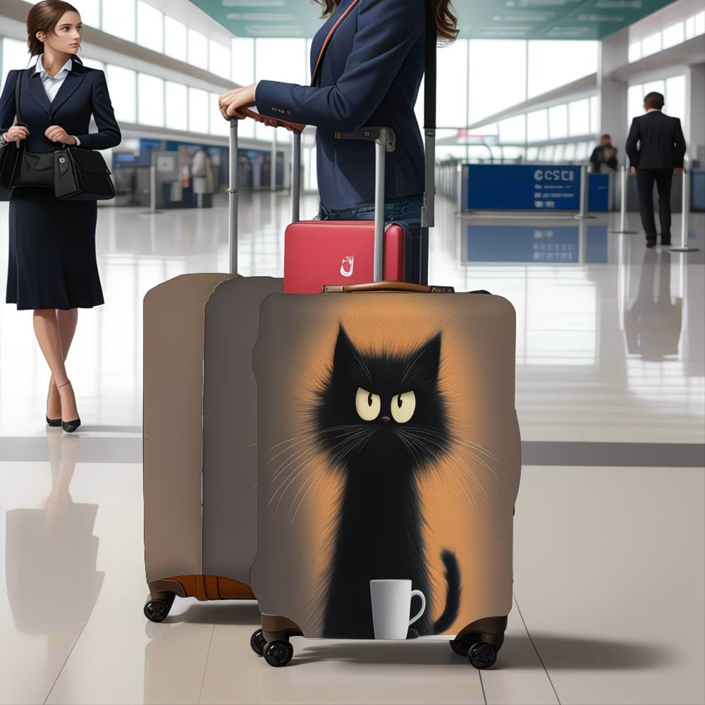 Unisex non-elastic suitcase cover with cartoon cat motif and cup design, durable travel suitcase protection Kalsten