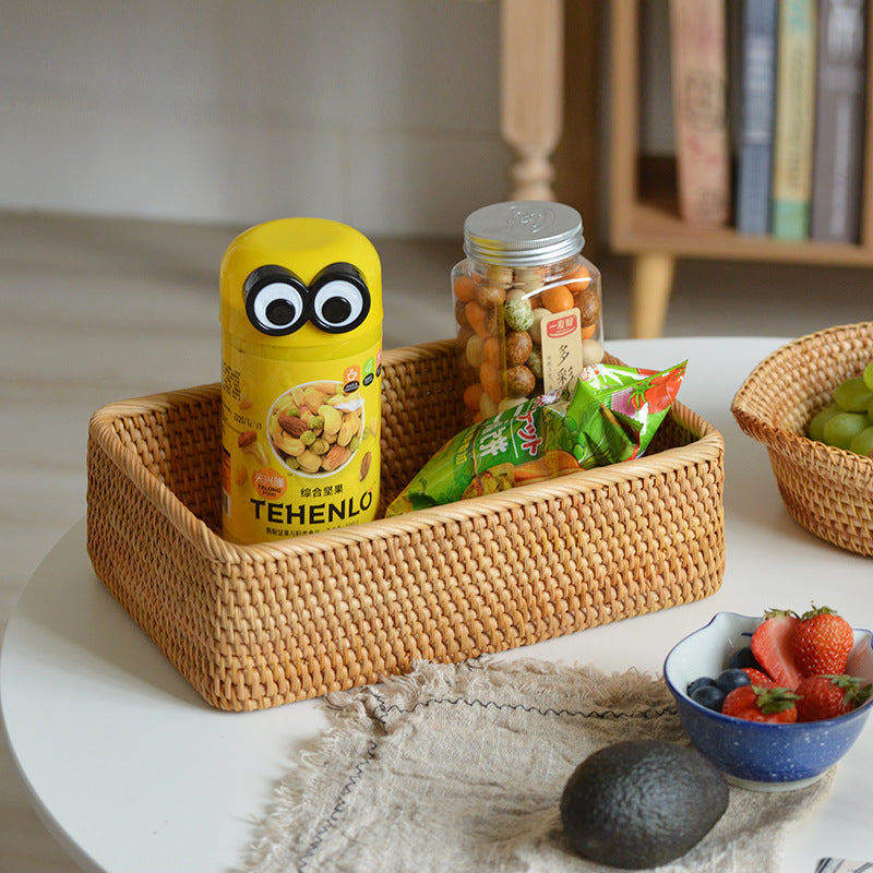 Women rectangular storage basket made of handwoven natural material Kalsten