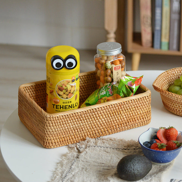 Women rectangular storage basket made of handwoven natural material Kalsten