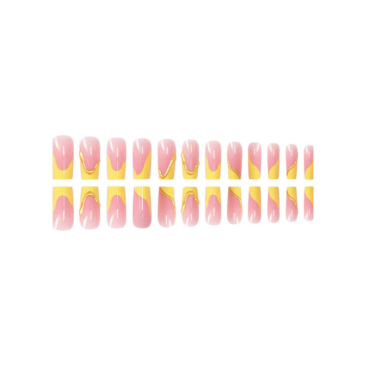 Elegant Acrylic French Tip Press-On Nails with Gold Detailing Kalsten