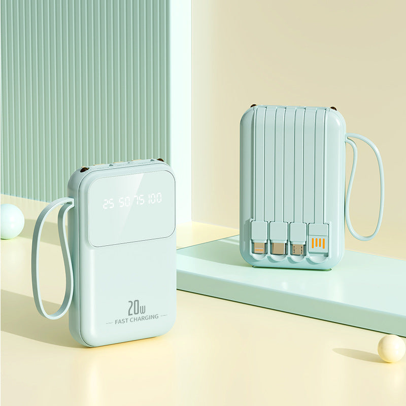 Portable power bank with integrated charging cables and smart charging status display Kalsten