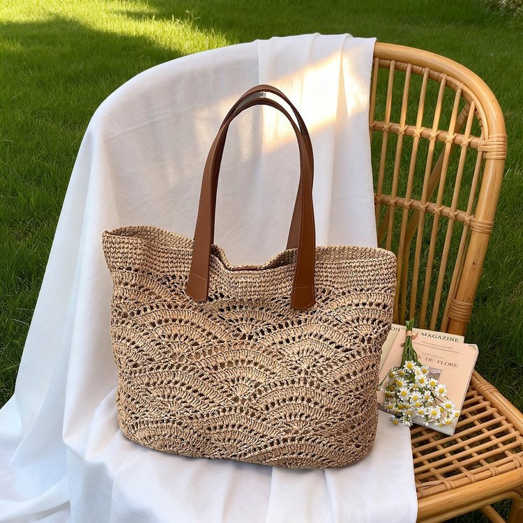 Macrame Shopping Bag with Elegant Leather Handles Kalsten